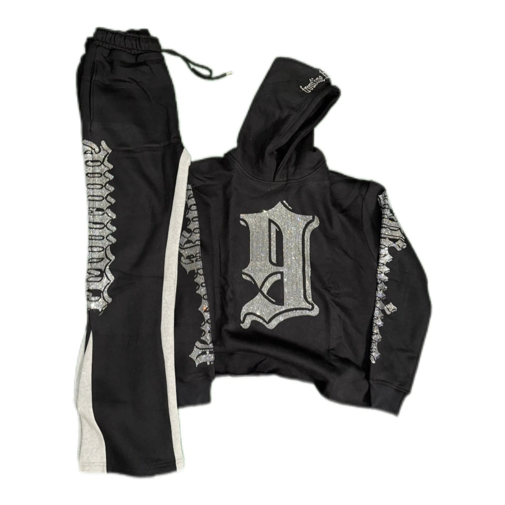 FNINE FLARED RHINESTONE SWEATSUIT