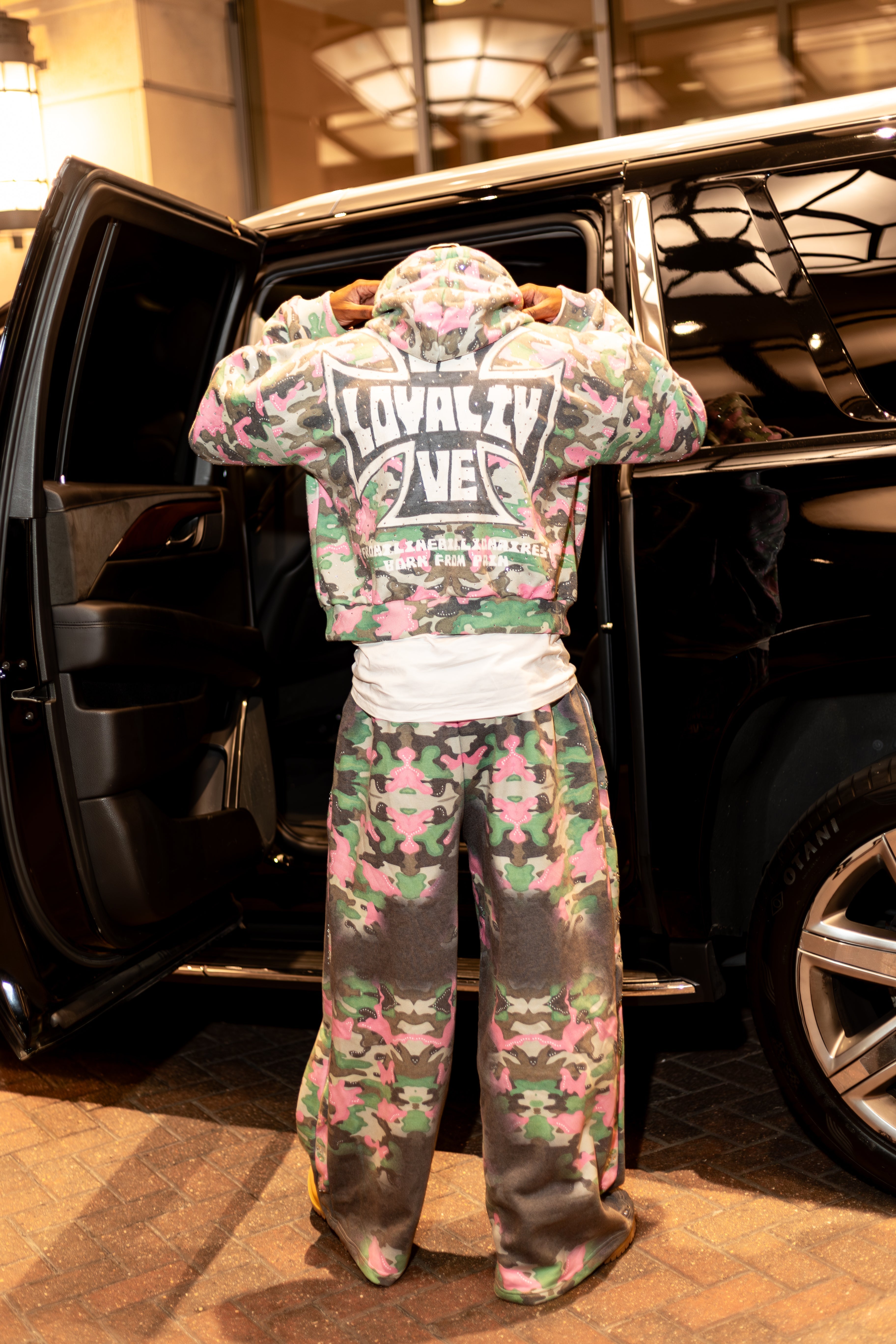 LOVE & LOYALTY CAMO RHINESTONE SWEATPANTS